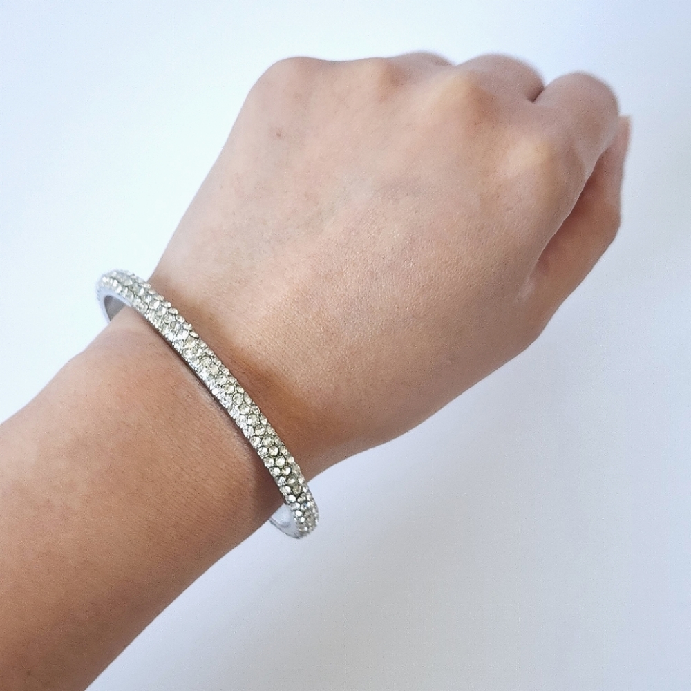 Silver open bangle bling shinny scrystal